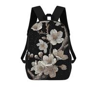 sinyumoney Floral Engraving on Black Background Children's Backpacks School Backpack 3D Printed Backpack for Kids Travel Rucksacks Book Bags Kids School Bag 17inch