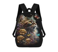 sinyumoney Floral Fantasy Cat Art Print School Bags School Secondary High School College Backpack Travel for Men, Women & Teenage Boys 17inch