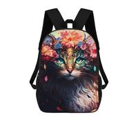 sinyumoney Floral Fantasy Cat Portrait Backpacks, Kids Backpack Student School Bag 3D Printed Travel Backpacks Fashion Accessory Backpack Children Waterproof School Bags 17inch