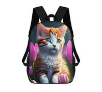sinyumoney Floral Fantasy Kitten -1 3D Printed 17 Inch School Backpack Casual Children's Backpacks 3D Printed for Boys Elementary And Middle