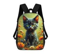 sinyumoney Floral Fantasy Kitten Backpack School Lightweight Casual Daypack School Backpacks for School/Work/Travel 17inch