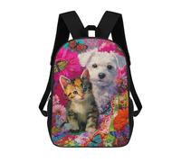 sinyumoney Floral Fantasy with Pets Children's Backpacks School Backpack 3D Printed for Kids Travel Rucksacks Book Bags Kids 17inch School Bag