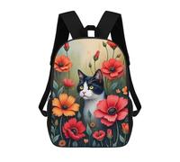 sinyumoney Floral & Feline Harmony Kids Backpack, Backpack School Bag, Backpacks Kids School 3D Printed School Bags for Elementary And Middle School Students Teens Birthday Gift 17inch