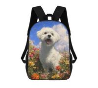 sinyumoney Floral Field White Dog Art Print Backpack School Daypacks Business Backpack Water Resistant Bookbag for Camping Outdoor Adventures And Daily Travel 17inch