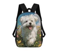 sinyumoney Floral Field White Dog Painting -2 School Backpack Business Durable Laptop Bag for Camping Outdoor Adventures And Daily Travel 17inch