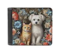 sinyumoney Floral Frame with Pets 3D Print Men's Wallet Card Slots Coin Leather RFID Banknote Compartments Minimalist Style Purse Gifts 11.7cm*9.5cm