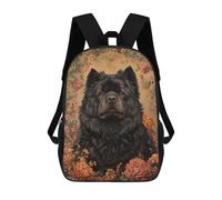sinyumoney Floral Framed Black Dog Art Print Backpack School Bag Large School Backpack for Boys - Perfect for Travel, Work And Daily Use 17inch