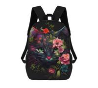 sinyumoney Floral Fusion Cat Art Children's School Backpack 3D Printed for Kids Travel Rucksacks Book Bags Kids School Bag 17inch