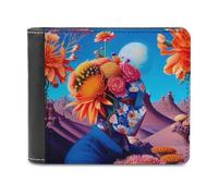 sinyumoney Floral Fusion Desert Dreamscape 3D Print Clutch Purse Card Slots Coin Slots Note Section Slim Elegant Leather Wallet Youth Guys 11.7cm*9.5cm