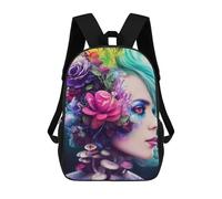 sinyumoney Floral Fusion Portrait -2 Backpack School Lightweight Casual Daypack School Backpacks for Teenage Girls Boys Women Men 17inch