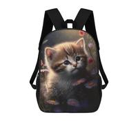 sinyumoney Floral Garden Kitten 3D Printed 17inch School Bag Children's School Backpack Travel Backpacks Casual Fashion Bag for Kids School Students
