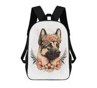 sinyumoney Floral German Shepherd Dog Rucksack Water Resistant Travel Backpack Computer Bag for School/Work/Travel 17inch