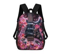 sinyumoney Floral Guitar Art Children's Backpack, 3D Printed School Backpack, Backpack for Boys Girls, Adjustable School Bag for Primary School 17inch