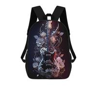 sinyumoney Floral Guitar Artwork Backpack Cartoon Plush Bag, 3D Backpack for Kids School Bag Birthday Gift Idea for Boys And Girls 17inch