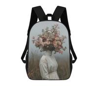 sinyumoney Floral Head Art Lady Field 3D Printed Children's School Backpack for Kids Travel Rucksacks Book Bags Kids School Bag 17inch