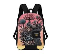 sinyumoney Floral Head Profile Illustration Children's Backpack, 3D Printed School Backpack, Backpack for Boys Girls, Adjustable School Bag for Primary School 17inch