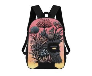 sinyumoney Floral Head Profile Illustration Children's Backpacks School 3D Printed Bag Bookbag for Kids Travel Rucksacks Boy Girl Book Bags Kids School Bag 17inch