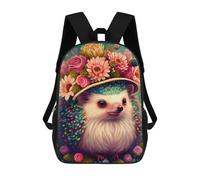 sinyumoney Floral Hedgehog Portrait-1 Backpacks, Kids Backpack Student School Bag 3D Printed Travel Backpacks Fashion Accessory Backpack Children Waterproof School Bags 17inch