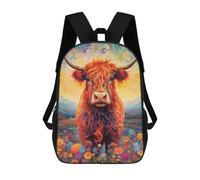 sinyumoney Floral Highland Cow Children's Backpacks School Backpack 3D Printed Backpack for Kids Travel Rucksacks Book Bags Kids School Bag 17inch