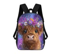 sinyumoney Floral Highland Cow Galaxy Art Print School Backpack High Secondary School Bags Casual Backpack for Girl, Teen Girls 17inch