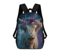 sinyumoney Floral Horned Cow Art Print School Backpack Water Resistant School Bag Business Backpack for Men/Women 17inch