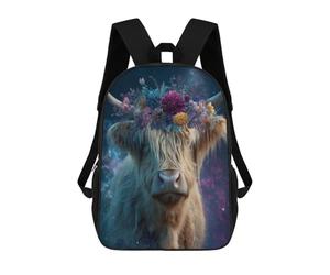 sinyumoney Floral Horned Cow Art Print School Backpack Water Resistant School Bag Business Backpack for Men/Women 17inch