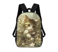 sinyumoney Floral Kitten Paradise 3D Printed 17inch School Bag Children's School Backpack Travel Backpacks Casual Fashion Bag for Kids School Students