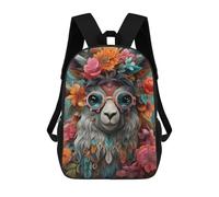 sinyumoney Floral Llama Portrait Backpacks, Kids Backpack Student School Bag 3D Printed Travel Backpacks Fashion Accessory Backpack Children Waterproof School Bags 17inch