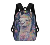 sinyumoney Floral Llama - Vibrant Fine Art Portrait Kids School Backpack School Bag 3D Printed School Bag for Boys Elementary And Middle School Students 17inch