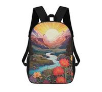 sinyumoney Floral Mountain Landscape with River Rucksack Lightweight Casual Daypack School Backpacks- Perfect for Travel, Work And Daily Use 17inch