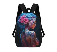 sinyumoney Floral Neon Girl 3D Printed 17 Inch School Backpack Casual Children's Backpacks 3D Printed for Boys Elementary And Middle