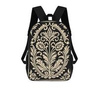 sinyumoney Floral Ornament in Beige And Black Rucksack Lightweight Airport College Students Back Pack- Perfect for Travel, Work And Daily Use 17inch