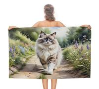 sinyumoney Floral Pathway Cat Art GSM Washable Towels Super Soft Feel Goal Design Beach Towel for Travel Camping Beach 130cm*80cm