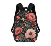 sinyumoney Floral Pattern with Red And Pink Poppies Backpack 3D Printed Children's School Backpack Kids Travel Backpacks High Capacity Book Bags Children's Backpack Rucksack 17inch