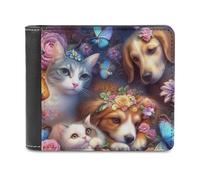 sinyumoney Floral Pets Collage 3D Print PU Leather Men's Wallet Credit Card Holder Banknote Compartments Wallets for Boys Girls 11.7cm*9.5cm