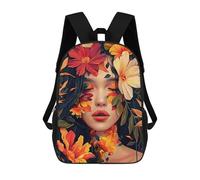 sinyumoney Floral Portrait Rucksacks 3D Printed Children Backpacks Fashion Casual Daypack Cute Travel Bags Outdoor Casual Daypack for Boy And Girl 17inch