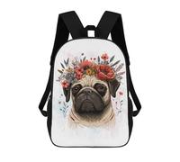 sinyumoney Floral Pug Dog Flower Art Backpack School Bag Water Resistant Travel Backpack Computer Bag for Camping Outdoor Adventures And Daily Travel 17inch