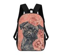 sinyumoney Floral Pug Wall Art Print School Bags Computer Rucksack for School/Work/Travel for Camping Outdoor Adventures And Daily Travel 17inch