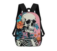 sinyumoney Floral Skeleton Pop Art 4 Children's Backpack, 3D Printed School Backpack, Backpack for Boys Girls, Adjustable School Bag for Primary School 17inch