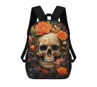 sinyumoney Floral Skull Art School Backpack for Girls Backpack Water Repellent Casual Daypack Lightweight Rucksack Boy Girl School Backpack 17inch