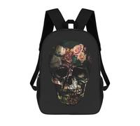 sinyumoney FLORAL SKULL Kids School Backpack School Bag 3D Printed School Bag for Boys Elementary And Middle School Students 17inch