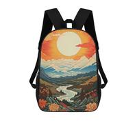 sinyumoney Floral Valley Landscape with River And Sun Children's Backpacks School Backpack 3D Printed Backpack for Kids Travel Rucksacks Book Bags Kids School Bag 17inch