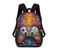 sinyumoney Floral Video Game Controller 3D Printed Children's School Backpack for Kids High Capacity Travel Rucksacks Book Bags Kids School Bag Back Pack 17inch