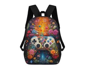 sinyumoney Floral Video Game Controller 3D Printed Children's School Backpack for Kids High Capacity Travel Rucksacks Book Bags Kids School Bag Back Pack 17inch