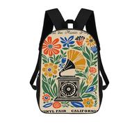 sinyumoney Floral Vinyl Fair California Poster Children's 17 Inch School Backpack 3D Printed Cool Knapsack for Kids Travel Rucksacks Book Bags Kids School Bag