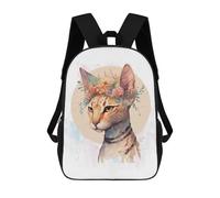 sinyumoney Floral Watercolor Ocicat Backpack School Secondary Causal Travel High School Bags for Campus Outdoor Travel Sports 17inch