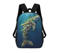 sinyumoney Floral Whale Deep Ocean Backpack, Children's Backpack, Student School Bag Bookbag Rucksack, 3D Printed School Bag for Boys Girls 17inch