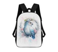 sinyumoney Floral White Blue Lovebird School Backpack Lightweight Airport College Students Back Pack for Girls Boys Teenage 17inch