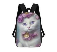 sinyumoney Floral White Cat Portrait Children's Backpack, 3D Printed School Backpack, Backpack for Boys Girls, Adjustable School Bag for Primary School 17inch