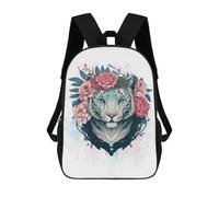 sinyumoney Floral White Tiger Artwork Backpack School Rucksack Casual Daypacks School Work Travel Bag- Perfect for Travel, Work And Daily Use 17inch